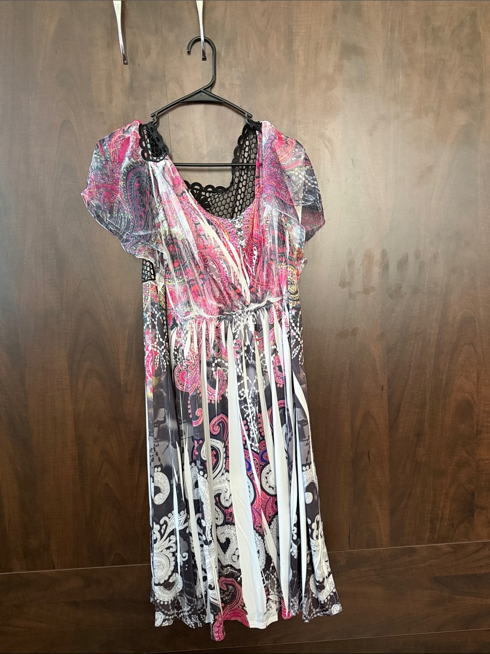 Cato Pink Paisley Midi Dress with Black Accents